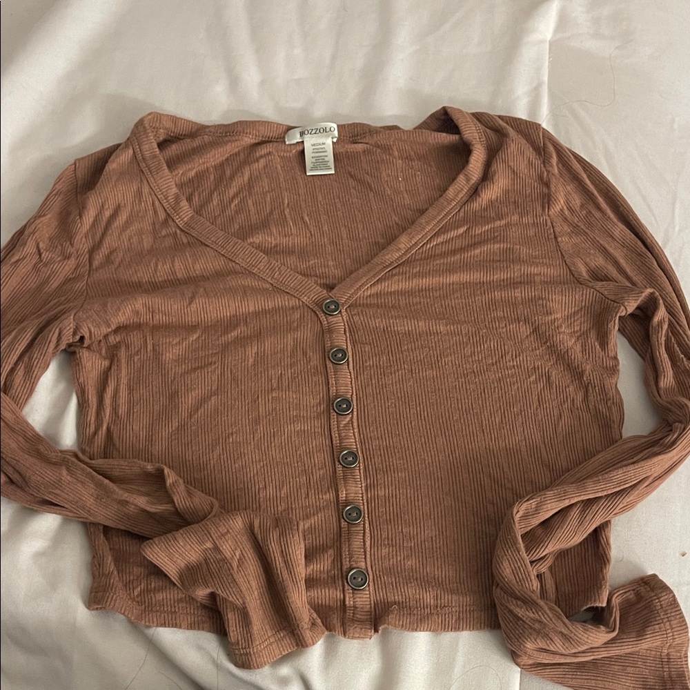 Zara Women's Tan Ribbed Button-Down Shirt